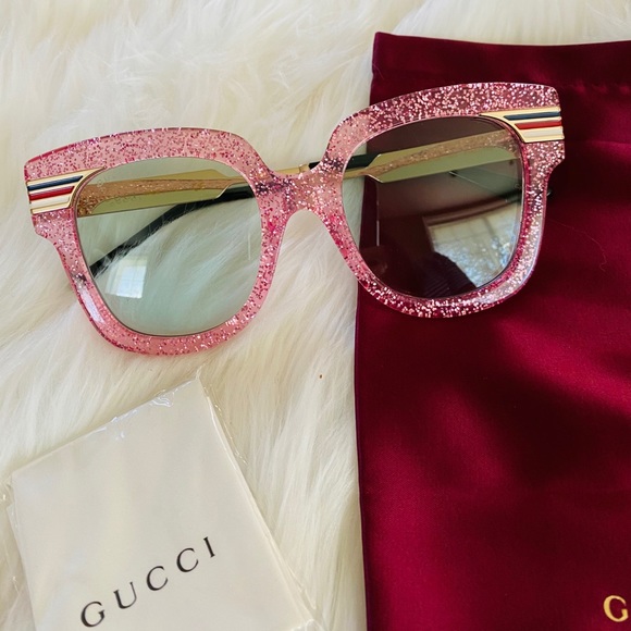 Gucci 51MM oversize pink glitter sunglasses - Picture 3 of 11